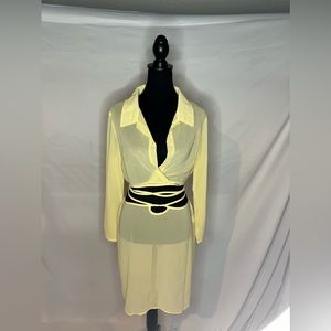 Missguided tie waist crop beach shirt  & SKIRT in lemon (151)